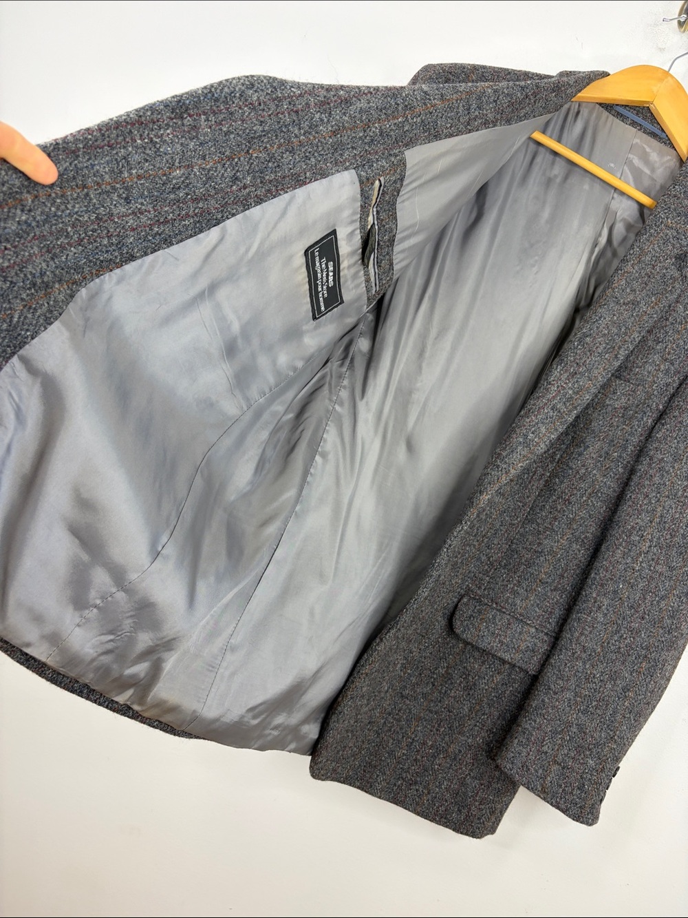 Vintage Harris Tweed Sport Coat Mens 46T Grey Orange Red Stripe Wool Blazer - Picture 11 of 15